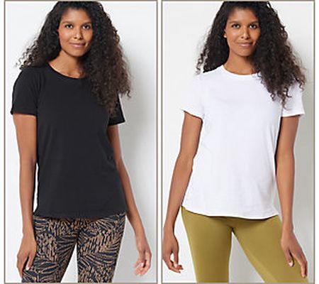 As Is Cuddl Duds Cotton Core Set of 2 Short Sleeve Tops
