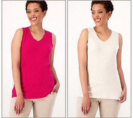 As Is Cuddl Duds Cotton Core Set of 2 V-Neck Tank Tops