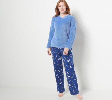 As Is Cuddl Duds Curly Sherpa Top and JerseyPants PajamaSet