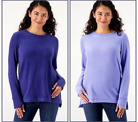 As Is Cuddl Duds Fleecewear with Stretch Crew Neck Tops S/2