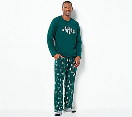 As Is Cuddl Duds Jersey & Microfleece Men's Pajama Set
