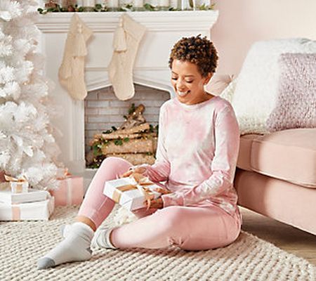 As Is Cuddl Duds Petite Soft Velour Fireside Lounge Set