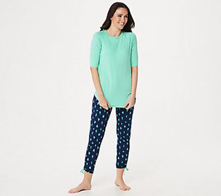 As Is Cuddl Duds Smart Comfort Short Sleeve Tee & Crop Pant