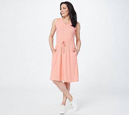 As Is Cuddl Duds Wide Rib V-Neck Shift Dress w/ Tie Front