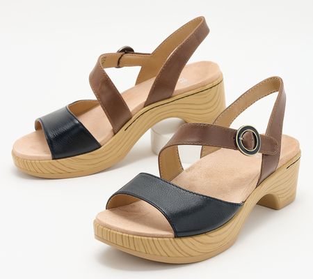 As Is Dansko Leather Asymmetrical StrapHeeled Sandals-Marjory