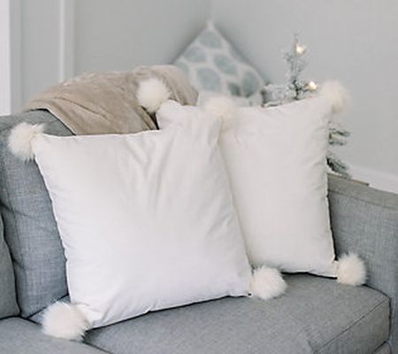 As Is Decorative Set 2 20" Pillows w/PomPoms Lauren McBride