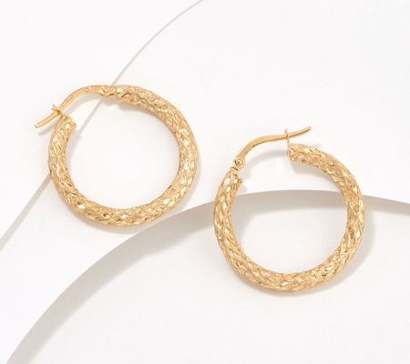 As Is Denary Gold Textured 1" Hoop Earrings, 10k Gold