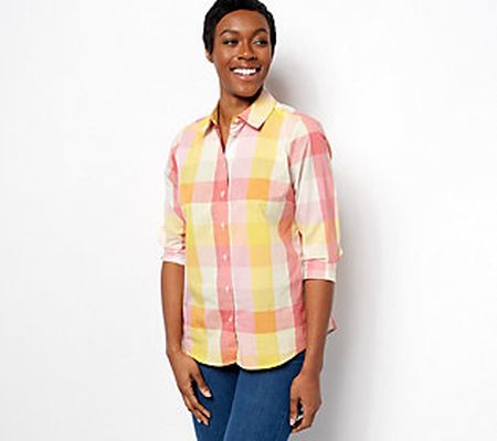 As Is Denim & Co. 3/4 Sleeve Button Front Poplin Shirt