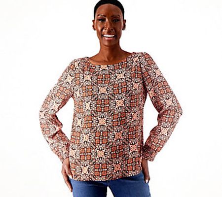 As Is Denim & Co. Abstract Printed Wide Neck Blouse