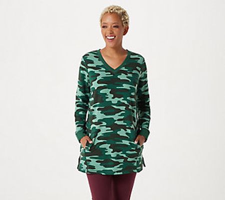 As Is Denim & Co. Active Camo Printed FrenchTerry Tunic