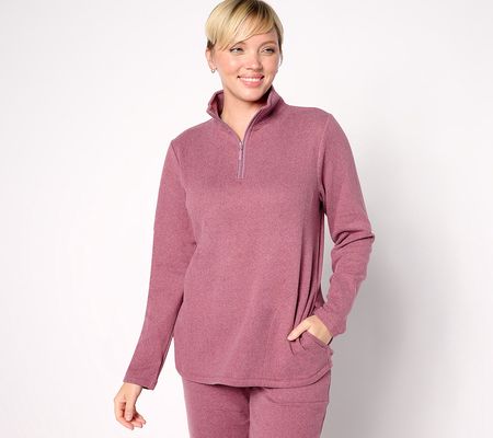 As Is Denim & Co. Active Fleece Quarter Zip Pullover