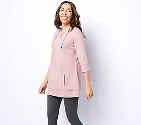 As Is Denim & Co. Active French Terry 3/4 Sl. V-Neck Pullover