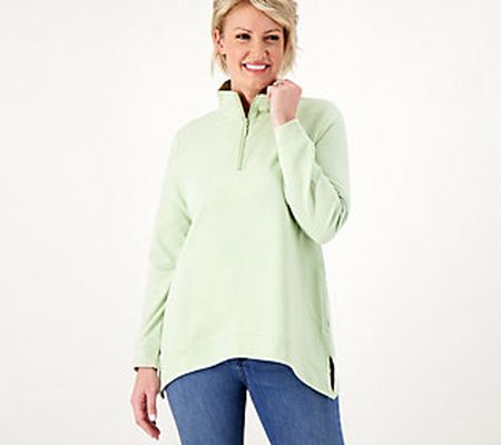 As Is Denim & Co. Active French Terry Quarter Trapeze Top