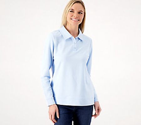 As Is Denim & Co. Active FrenchTerry Collared Henley Pullover