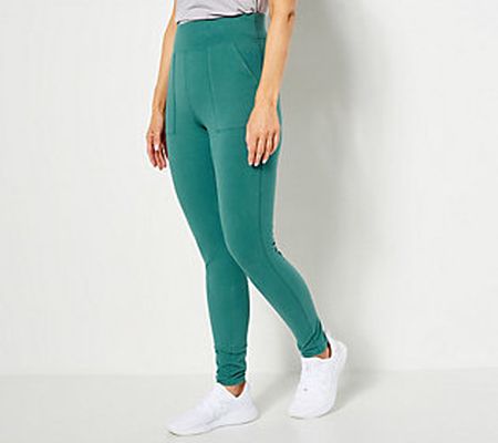 As Is Denim & Co. Active Petite Duo Stretch Leggings w/Band