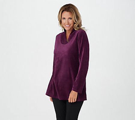 As Is Denim & Co. Active Petite Velour Tunic w/CrossoverNeck