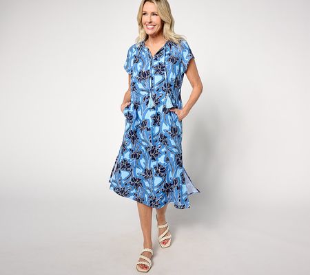 As Is Denim & Co. Beach Petite Gauze Cover Up Midi Dress