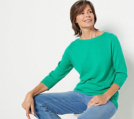 As Is Denim & Co. Boatneck 3/4-Sleeve Pull- Over Sweater