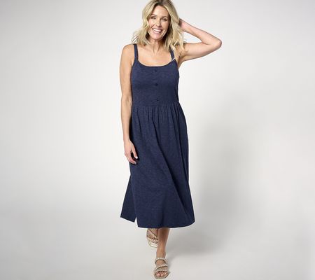 As Is Denim & Co. By the Beach Reg Linen Slub JerseyMidiDress