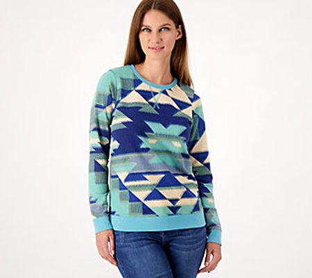 As Is Denim & Co. Canyon Retreat Printed Terry Pullover