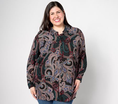 As Is Denim & Co. Canyon Retreat PrintedTunic w/EmbellishColr