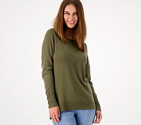 As Is Denim & Co. Crew Neck Long Sleeve High Low Pullover
