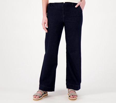 As Is Denim & Co. Easy Stretch Denim Regular Wide Leg Trouser