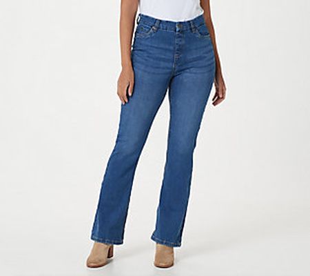 As Is Denim & Co. Easy Stretch Petite Pull-On Bootcut Jeans