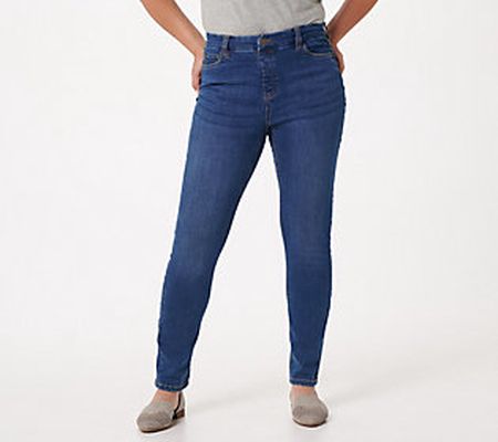 As Is Denim & Co. Easy Stretch Petite Slim Straight Jeans