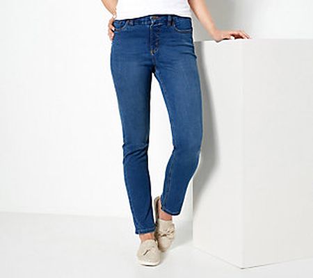 As Is Denim & Co Easy Stretch Tall StraightLeg 5-Pkt Jeans