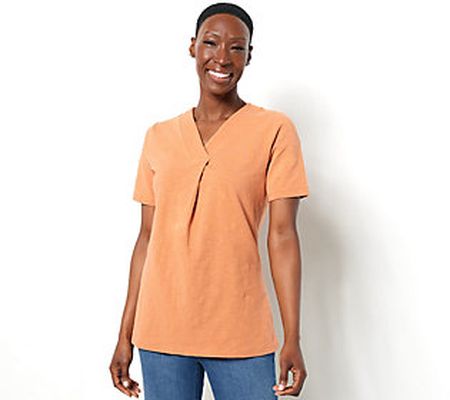As Is Denim & Co. Essentials Petite Textured Knit V-Nk Tunic