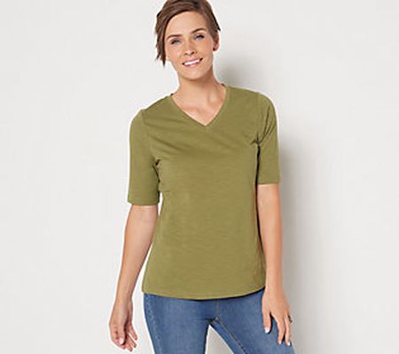 As Is Denim & Co. Essentials Textured Knit V-Neck Top