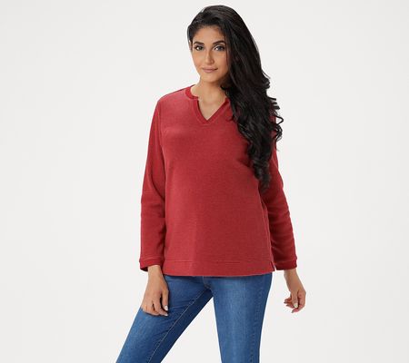 As Is Denim & Co. Essentials V-Neck ChenilleFleece Top