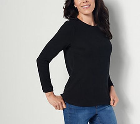 As Is Denim & Co. Essentials Waffle Knit Long Sleeve Top