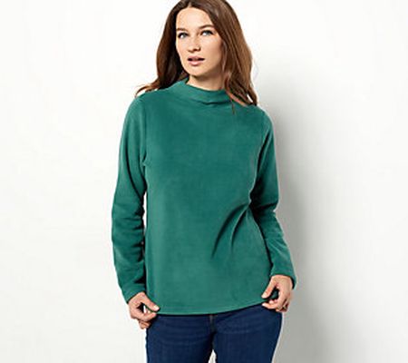 As Is Denim & Co. Fleece Funnel Neck Long Sleeve Top