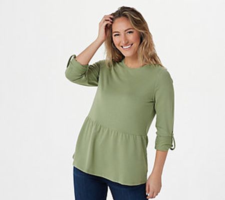 As Is Denim & Co. French Terry 3/4 Sleeve Peplum Top