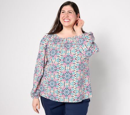 As Is Denim & Co. Medallion Print Boho Blouse