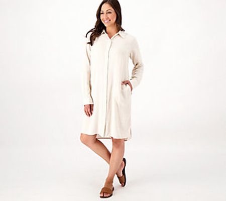 As Is Denim & Co. Naturals Linen Blend Button Front Dress