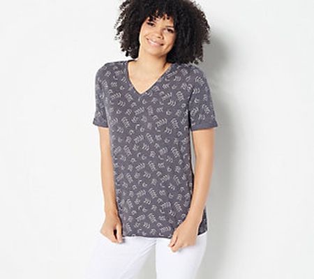 As Is Denim & Co. Naturals Printed Textured V-Neck Top
