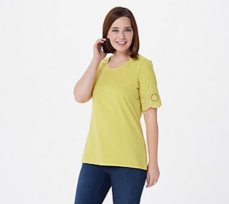 As Is Denim & Co. Perfect Jersey Scoop Neck Top w/ Trim