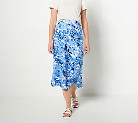 As Is Denim & Co. Petite Floral Print A-Line Midi Skirt