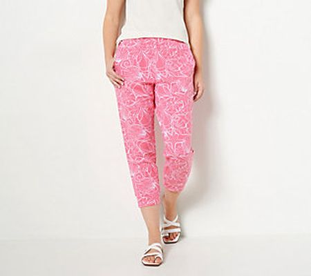 As Is Denim & Co. Petite Printed French Terry Cropped Jogger