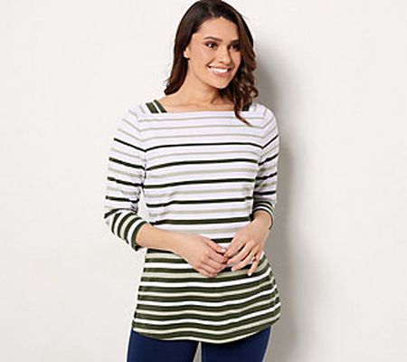 As Is Denim & Co. Petite Striped Jersey Boat Neck Tunic