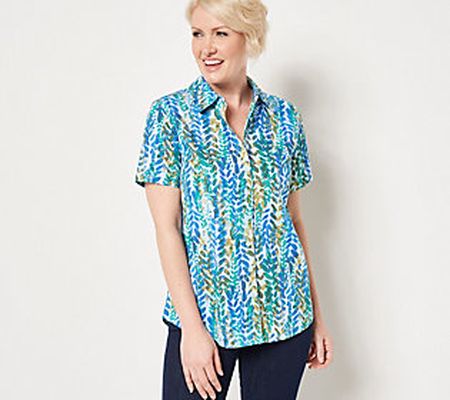As Is Denim & Co. Printed Button Front Big Shirt