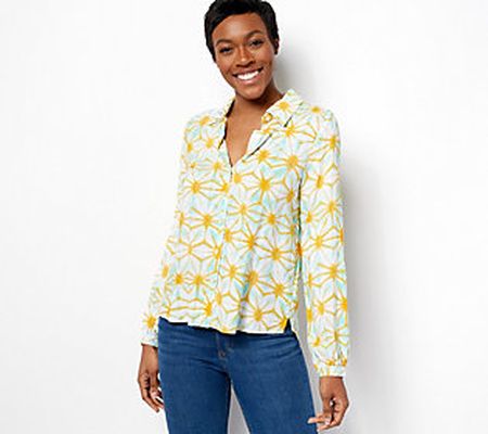 As Is Denim & Co. Printed Button Front Soft Shirt