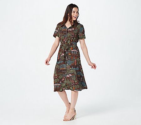 As Is Denim & Co. Printed Midi Shirt Dress