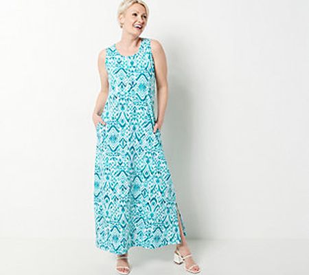 As Is Denim & Co. Printed Texture Knit Petite Maxi Dress
