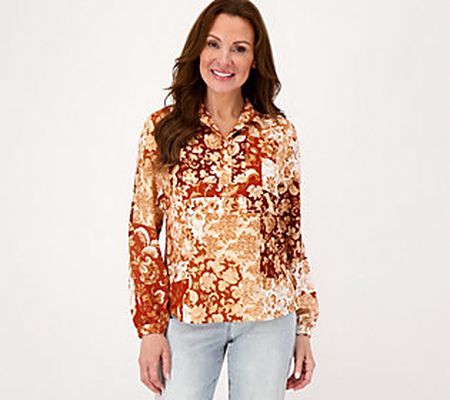 As Is Denim & Co. Printed Top with Curved Hem