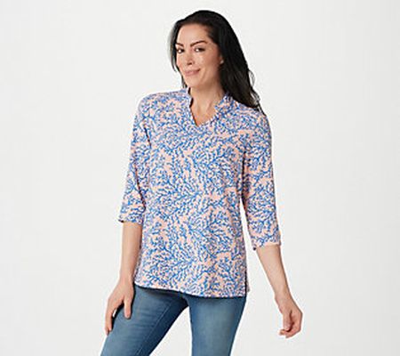 As Is Denim & Co. Printed V-Neck 3/4-Sleeve Tunic