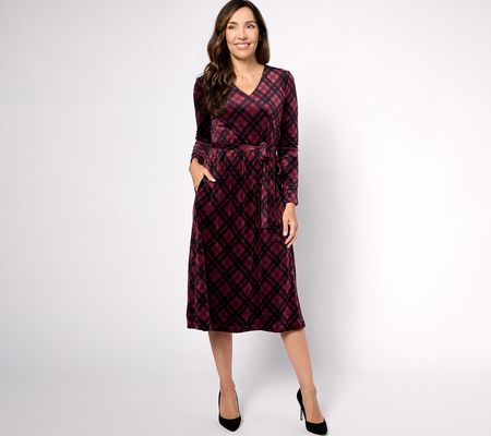 As Is Denim & Co. Printed Velour Pet V-Neck Midi Dress
